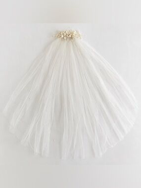 Vintage T&G Bridal Wedding Veil 40” Two Tier Pearl Floral Fingertip Original Box